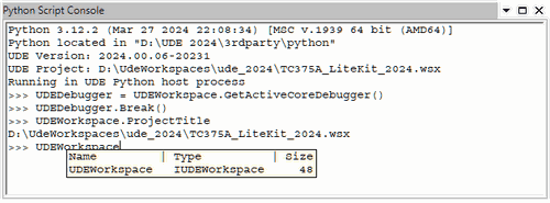 UDE Python Script Console